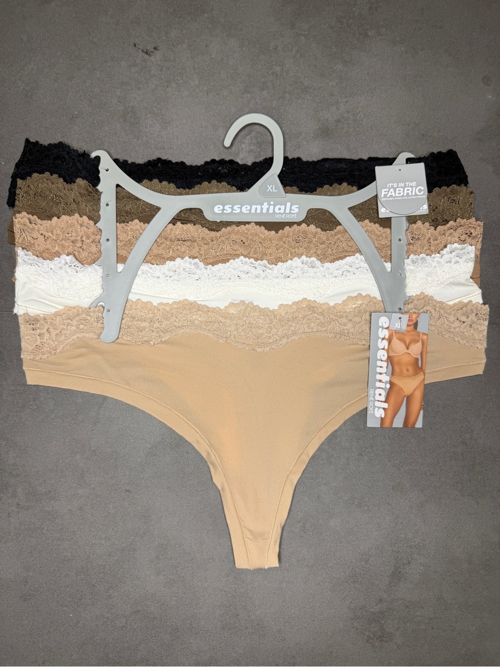 René Rofé Essentials Lace Trim Thongs in Nude Variety Set of 5